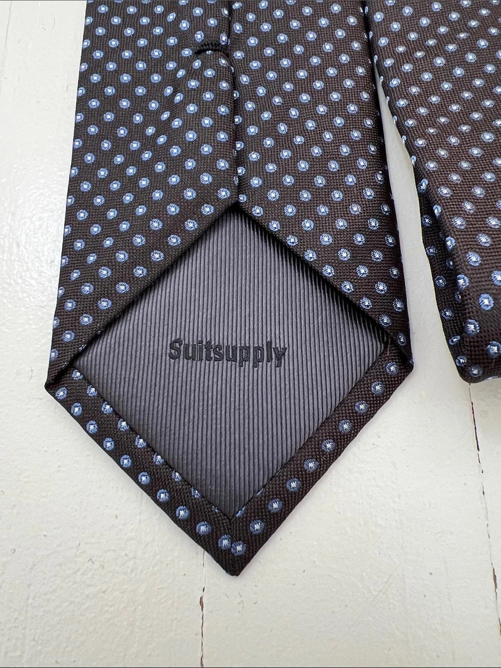 Suitsupply Dark Chocolate Brown Tie with Light Blue Dot Motif